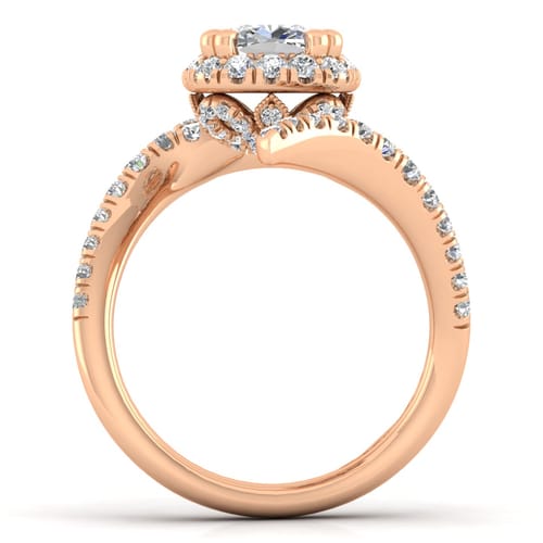 14K Rose Gold Cushion Halo Diamond Engagement Ring