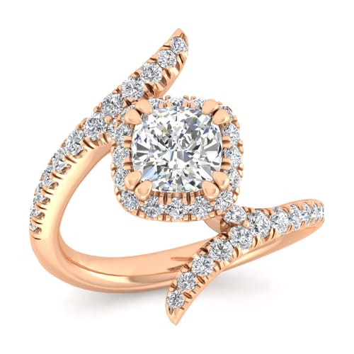 14K Rose Gold Cushion Halo Diamond Engagement Ring