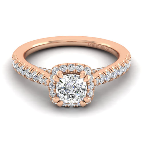 14K Rose Gold Cushion Halo Diamond Engagement Ring
