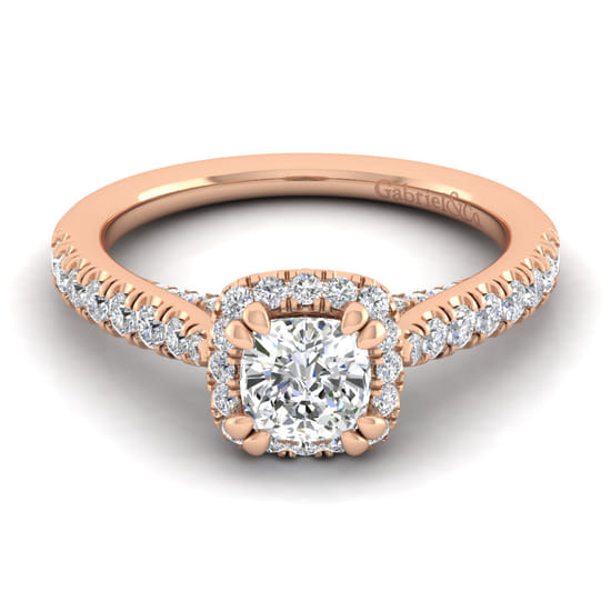 Gabriel - 14K Rose Gold Cushion Halo Diamond Engagement Ring