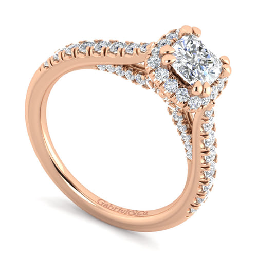14K Rose Gold Cushion Halo Diamond Engagement Ring