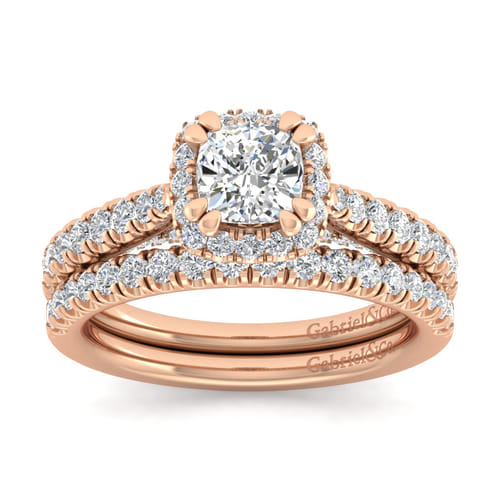 14K Rose Gold Cushion Halo Diamond Engagement Ring
