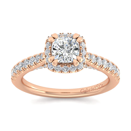 14K Rose Gold Cushion Halo Diamond Engagement Ring