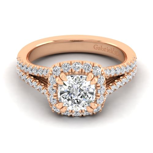 14K Rose Gold Cushion Halo Diamond Engagement Ring