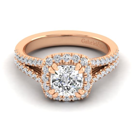 Gabriel - 14K Rose Gold Cushion Halo Diamond Engagement Ring