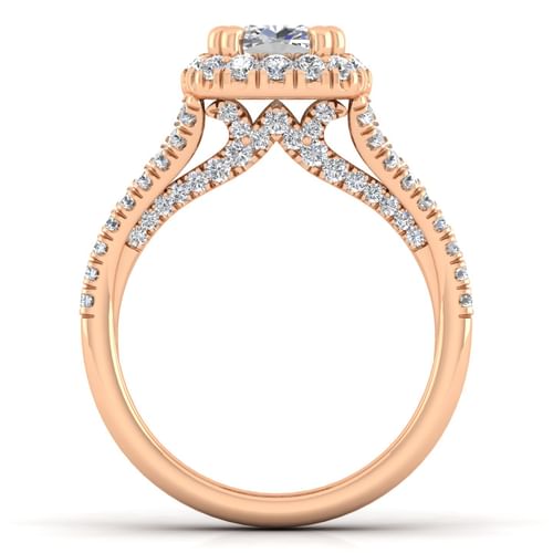 14K Rose Gold Cushion Halo Diamond Engagement Ring