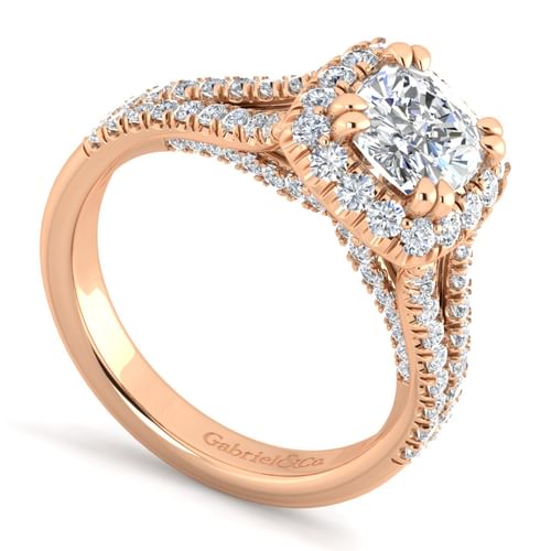 14K Rose Gold Cushion Halo Diamond Engagement Ring