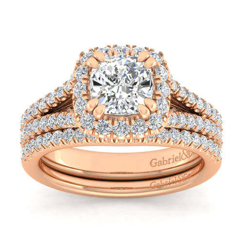 14K Rose Gold Cushion Halo Diamond Engagement Ring