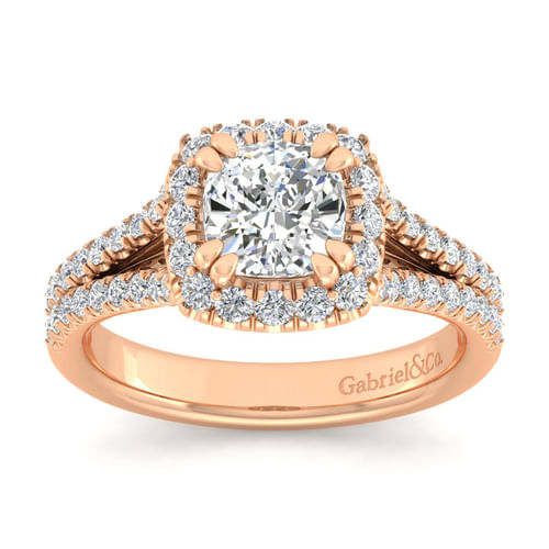 14K Rose Gold Cushion Halo Diamond Engagement Ring