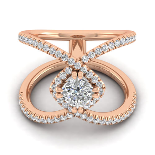 14K Rose Gold Cushion Halo Diamond Engagement Ring