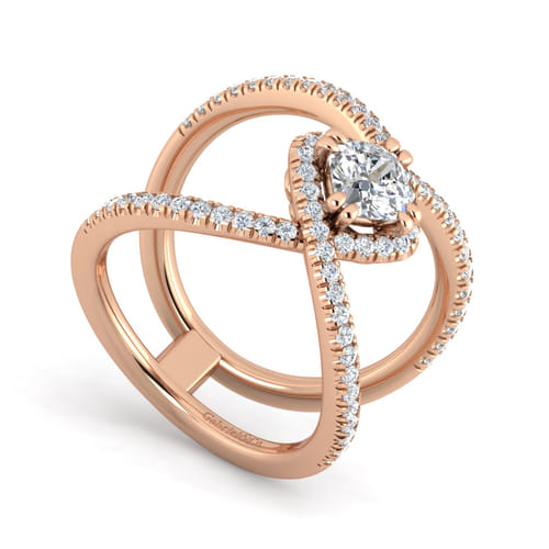 14K Rose Gold Cushion Halo Diamond Engagement Ring