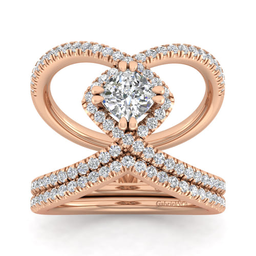14K Rose Gold Cushion Halo Diamond Engagement Ring