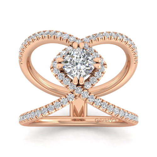14K Rose Gold Cushion Halo Diamond Engagement Ring