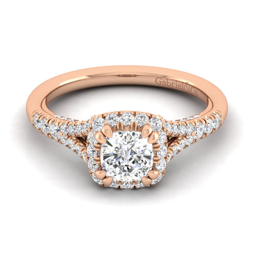 14K Rose Gold Cushion Halo Diamond Engagement Ring