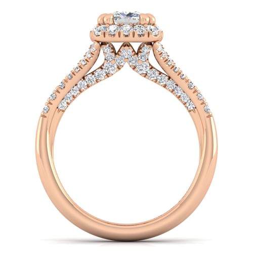 14K Rose Gold Cushion Halo Diamond Engagement Ring