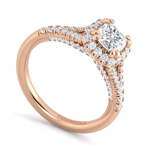 14K Rose Gold Cushion Halo Diamond Engagement Ring