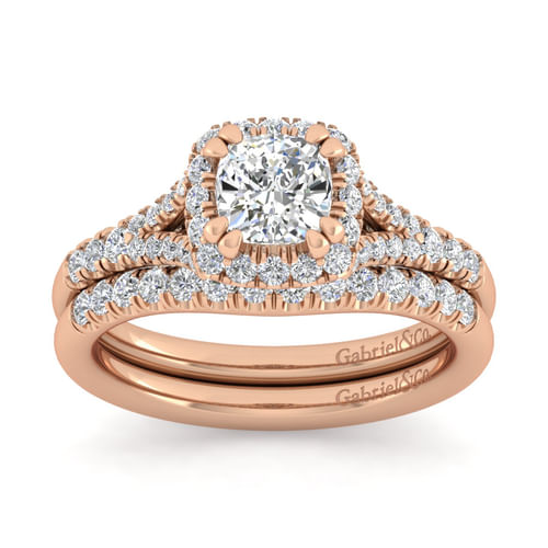 14K Rose Gold Cushion Halo Diamond Engagement Ring