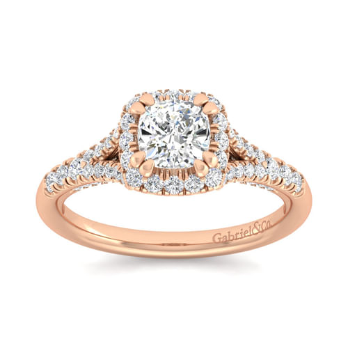14K Rose Gold Cushion Halo Diamond Engagement Ring
