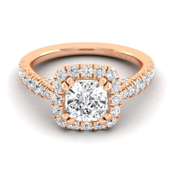 Gabriel - 14K Rose Gold Cushion Halo Diamond Engagement Ring
