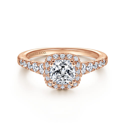 14K Rose Gold Cushion Halo Diamond Engagement Ring