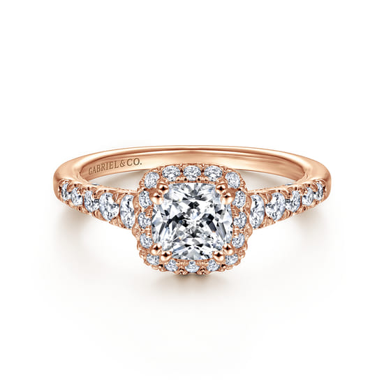 Gabriel - 14K Rose Gold Cushion Halo Diamond Engagement Ring