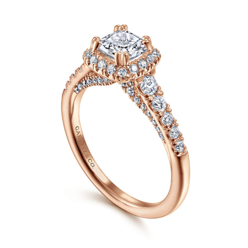 14K Rose Gold Cushion Halo Diamond Engagement Ring