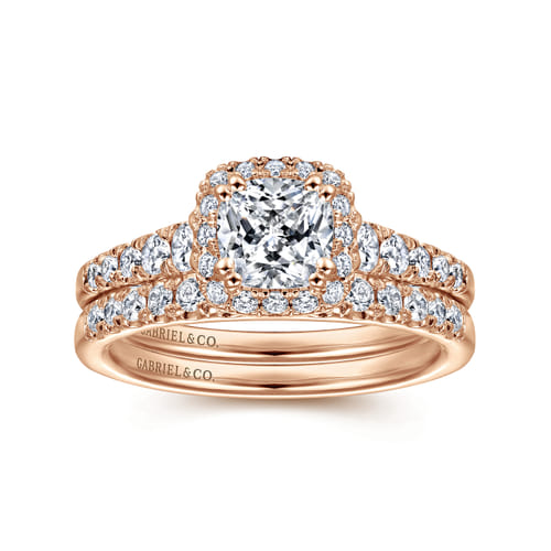 14K Rose Gold Cushion Halo Diamond Engagement Ring