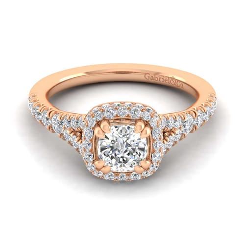14K Rose Gold Cushion Halo Diamond Engagement Ring