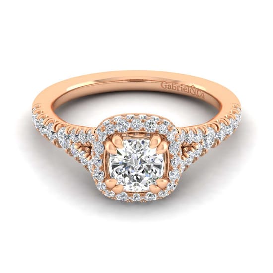 Gabriel - 14K Rose Gold Cushion Halo Diamond Engagement Ring Gabriel - 14K Rose Gold Cushion Halo Diamond Engagement Ring