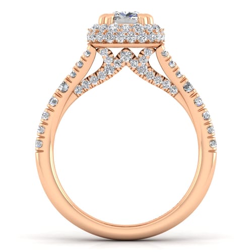 14K Rose Gold Cushion Halo Diamond Engagement Ring