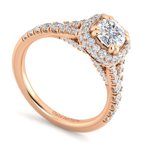 14K Rose Gold Cushion Halo Diamond Engagement Ring