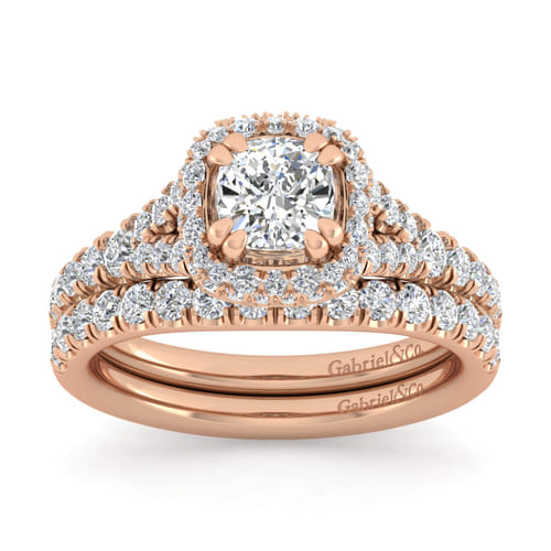 14K Rose Gold Cushion Halo Diamond Engagement Ring