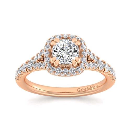 14K Rose Gold Cushion Halo Diamond Engagement Ring