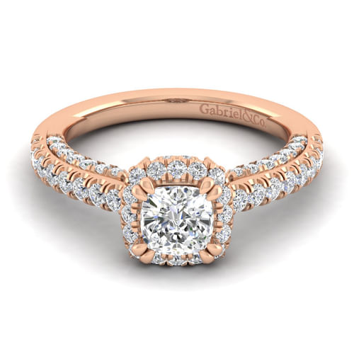 14K Rose Gold Cushion Halo Diamond Engagement Ring
