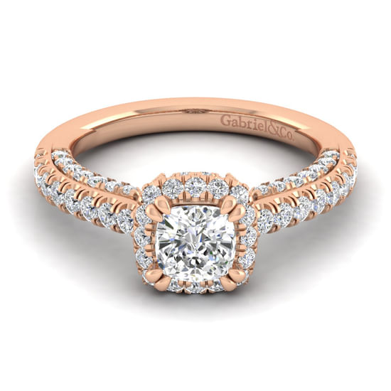 Gabriel - 14K Rose Gold Cushion Halo Diamond Engagement Ring