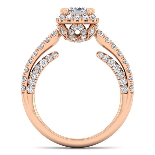 14K Rose Gold Cushion Halo Diamond Engagement Ring