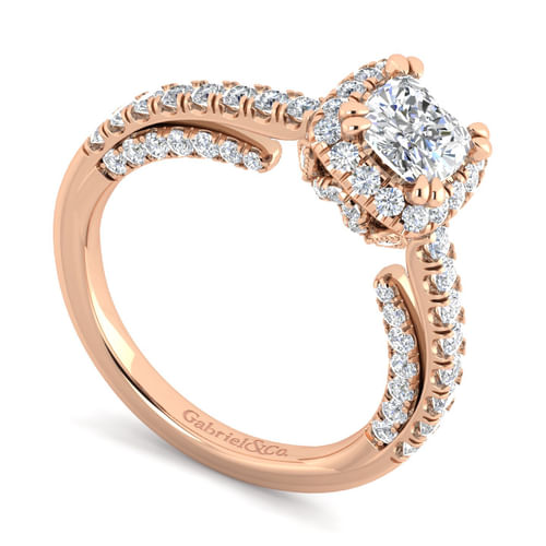 14K Rose Gold Cushion Halo Diamond Engagement Ring