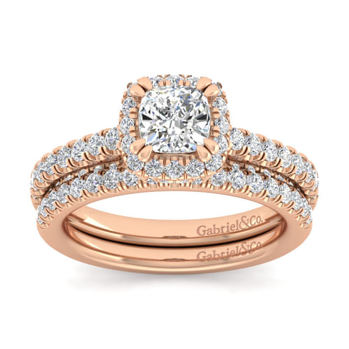 14K Rose Gold Cushion Halo Diamond Engagement Ring