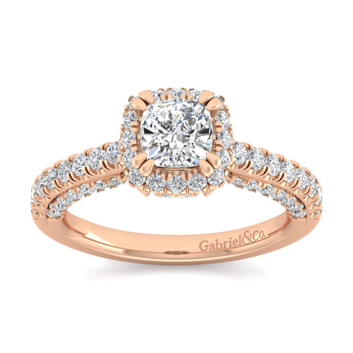 14K Rose Gold Cushion Halo Diamond Engagement Ring