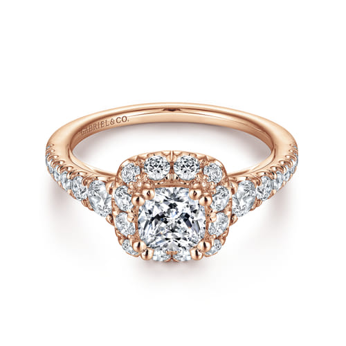 14K Rose Gold Cushion Halo Diamond Engagement Ring