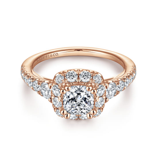 Gabriel - 14K Rose Gold Cushion Halo Diamond Engagement Ring