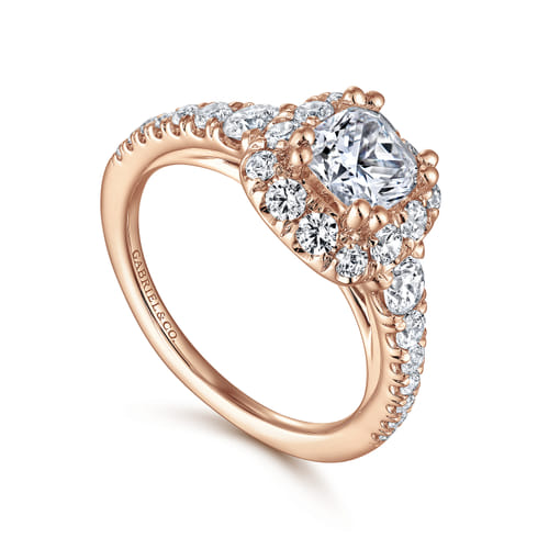14K Rose Gold Cushion Halo Diamond Engagement Ring