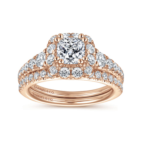 14K Rose Gold Cushion Halo Diamond Engagement Ring