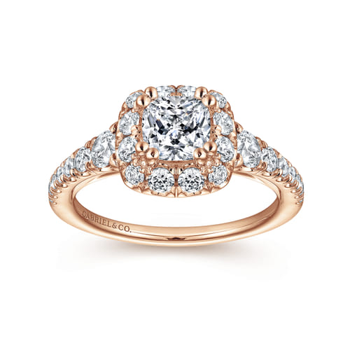 14K Rose Gold Cushion Halo Diamond Engagement Ring