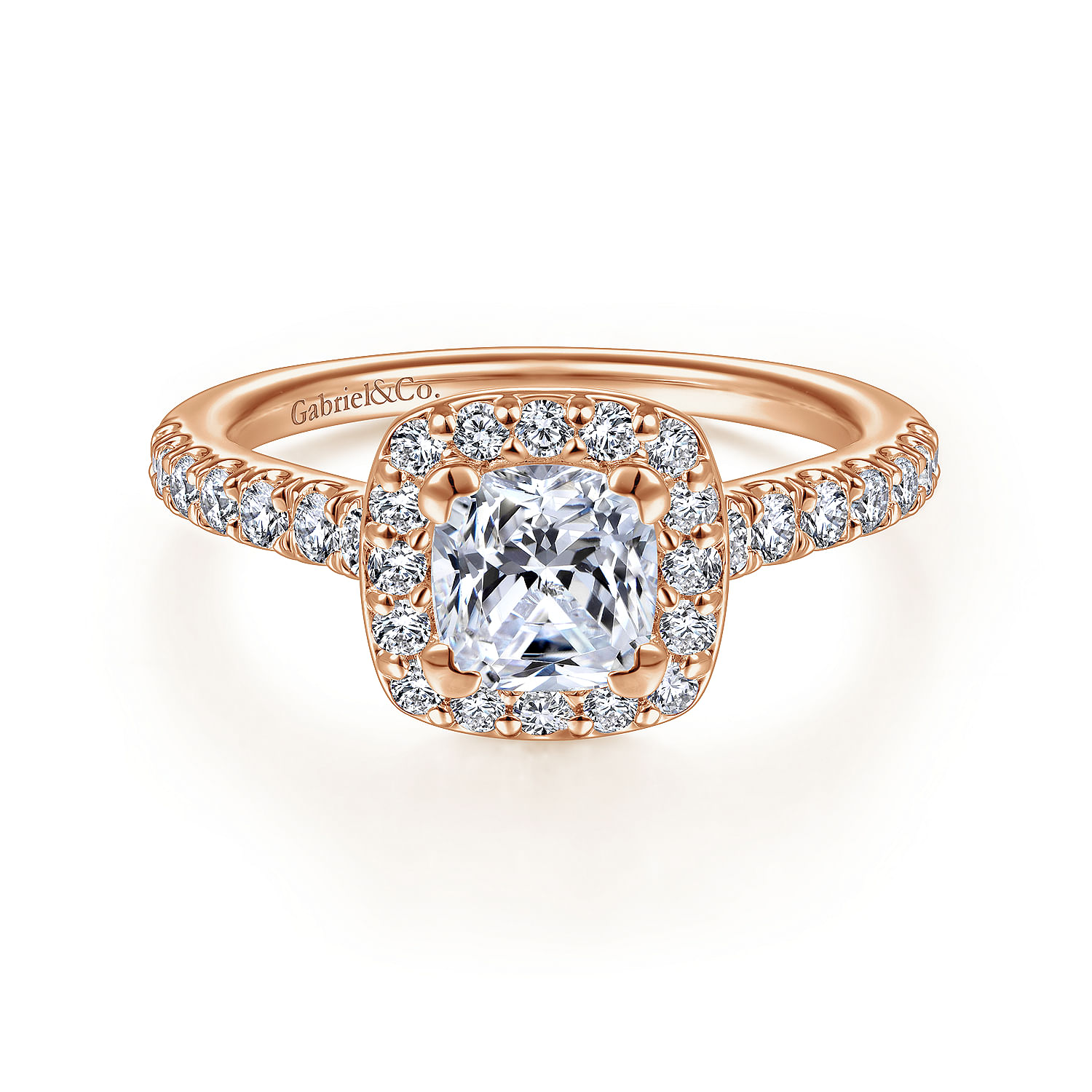 Gabriel - 14K Rose Gold Cushion Halo Diamond Engagement Ring