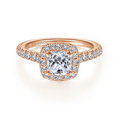 14K Rose Gold Cushion Halo Diamond Engagement Ring