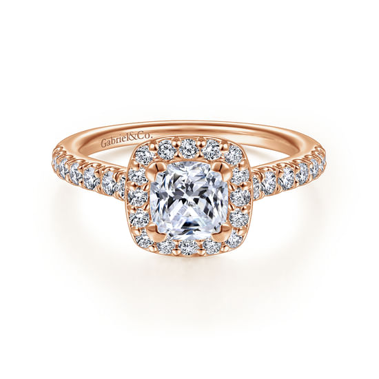 Gabriel - 14K Rose Gold Cushion Halo Diamond Engagement Ring