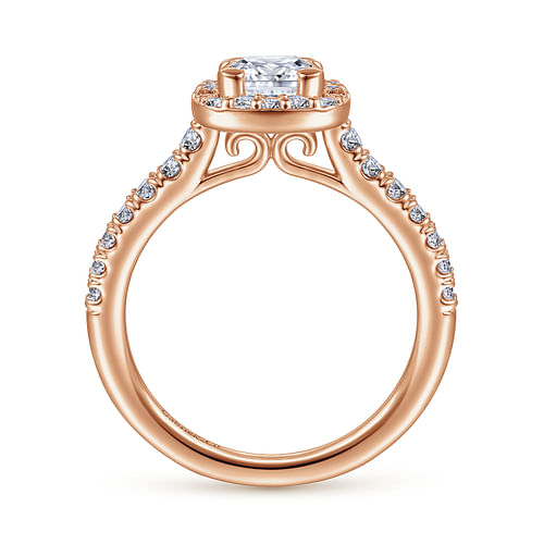 14K Rose Gold Cushion Halo Diamond Engagement Ring