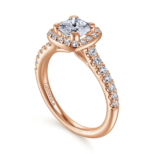 14K Rose Gold Cushion Halo Diamond Engagement Ring