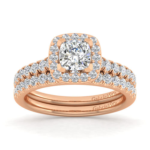 14K Rose Gold Cushion Halo Diamond Engagement Ring